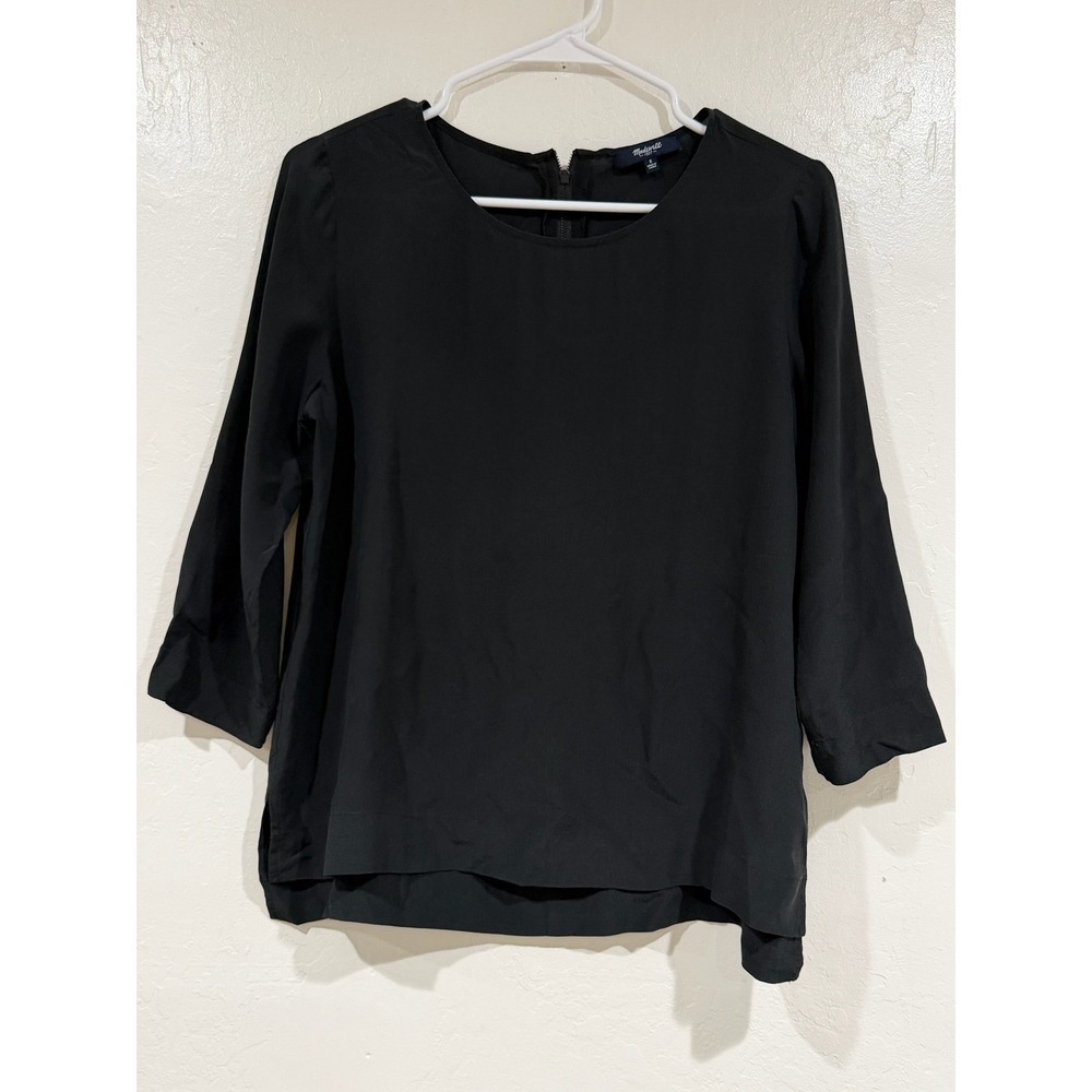 Madewell Black 100% Silk 3/4 Sleeve Back Zip Womens Top Blouse Size S - Picture 2 of 6